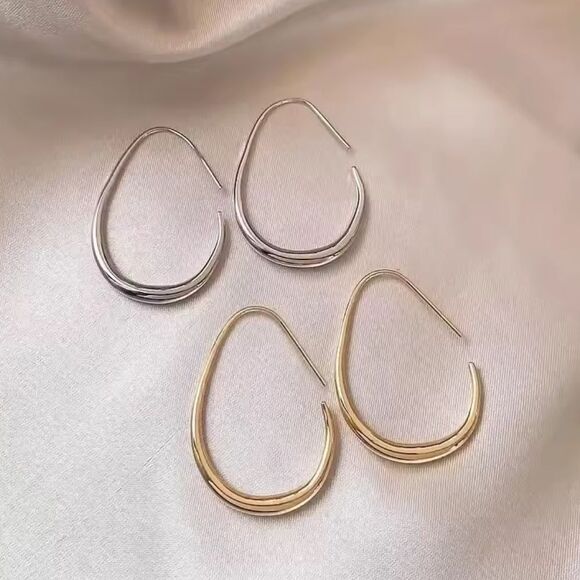 NEW Silver Plated Teardrop Dangle Earrings Choose Gold or Silver Hoops - Picture 3 of 8